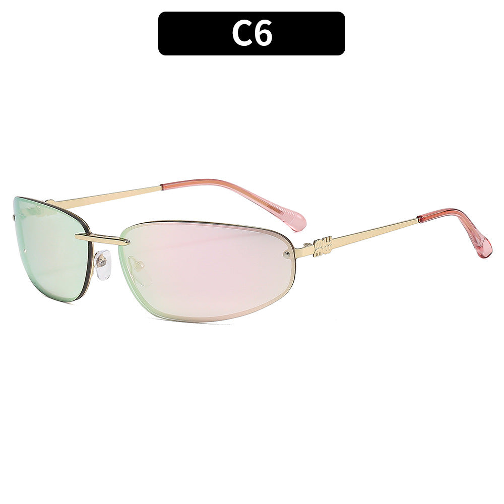 Y2K Fashion Rimless Sunglasses Stylish Metallic Shades