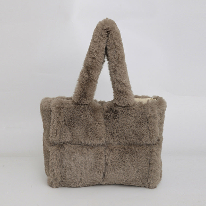 Plush Tote Bag Large Capacity Stylish Shoulder Bag