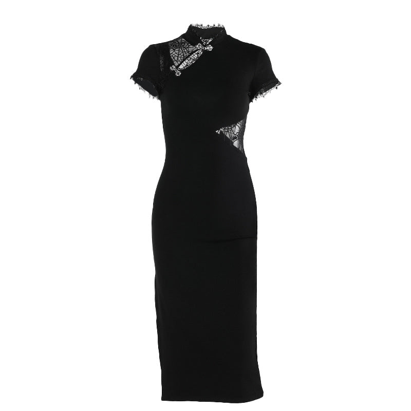 Split Hem Black Midi Dress Elegant Sexy Fit and Flare
