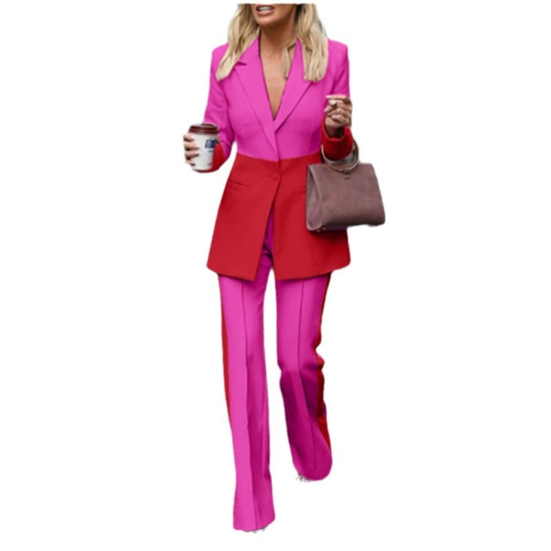 Color Block Suit Set with Flared Pants