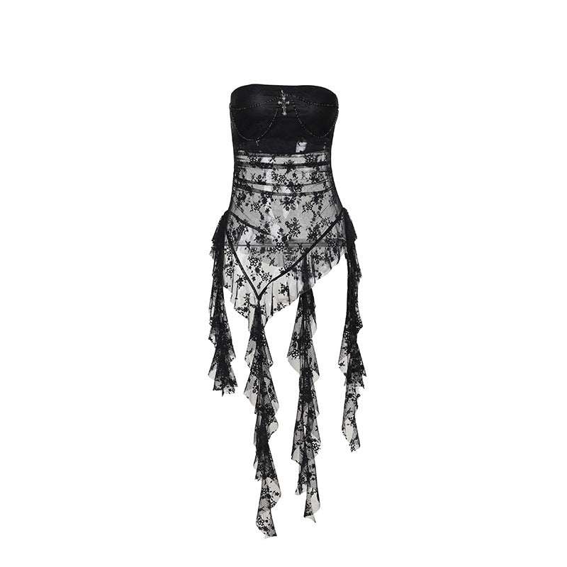 Summer Lace Trimmed Tops Sexy Fitted Crop Tank