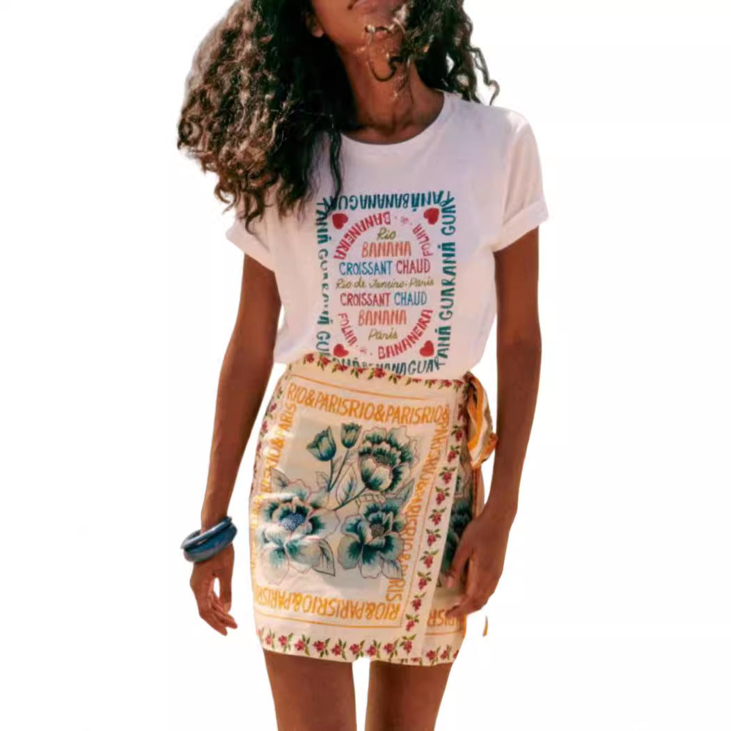 Trendy Floral Tie Waist Casual Skirt for Women