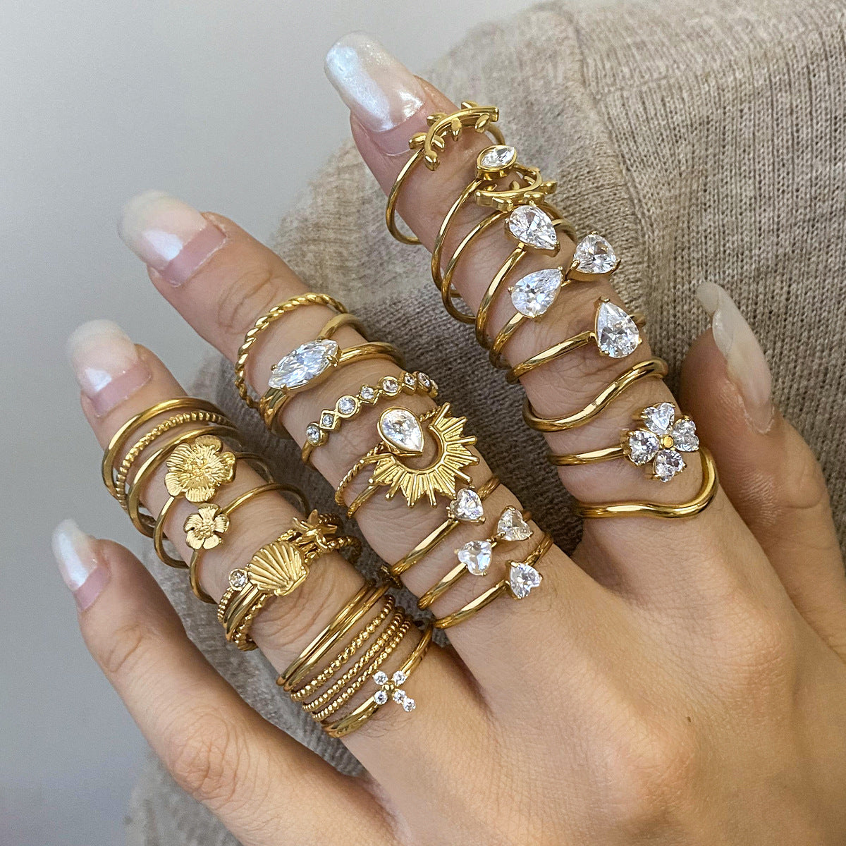 Zircon Layered Adjustable Wide Ring