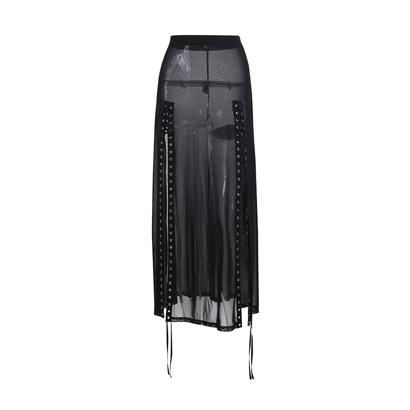 Solid Lace Sheer Long Dress for Women