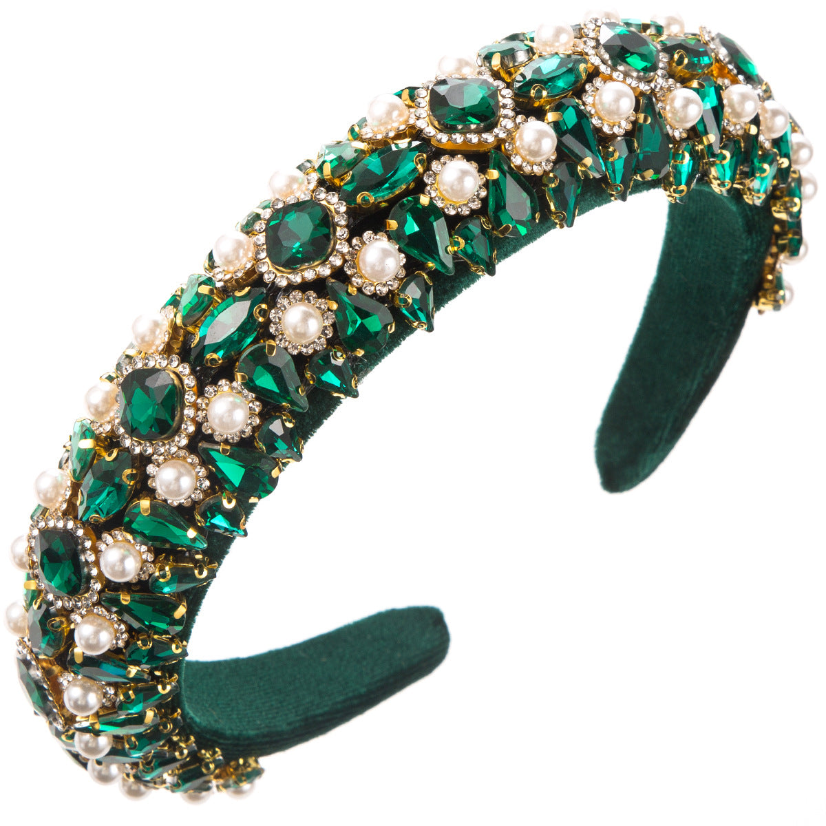 Vintage Baroque Style Velvet Headband for Women with Rhinestones and Pearls