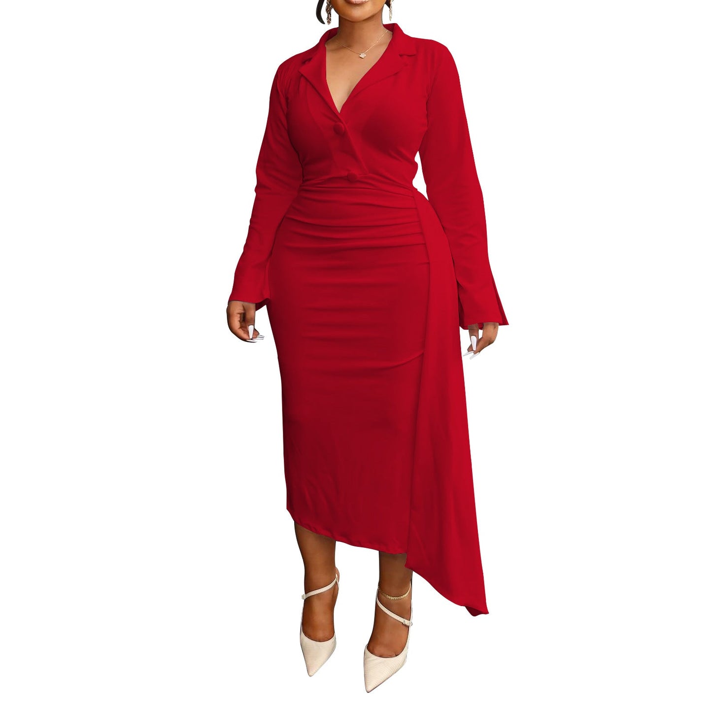 Fashionable Sexy V-Neck Color Block Irregular Dress