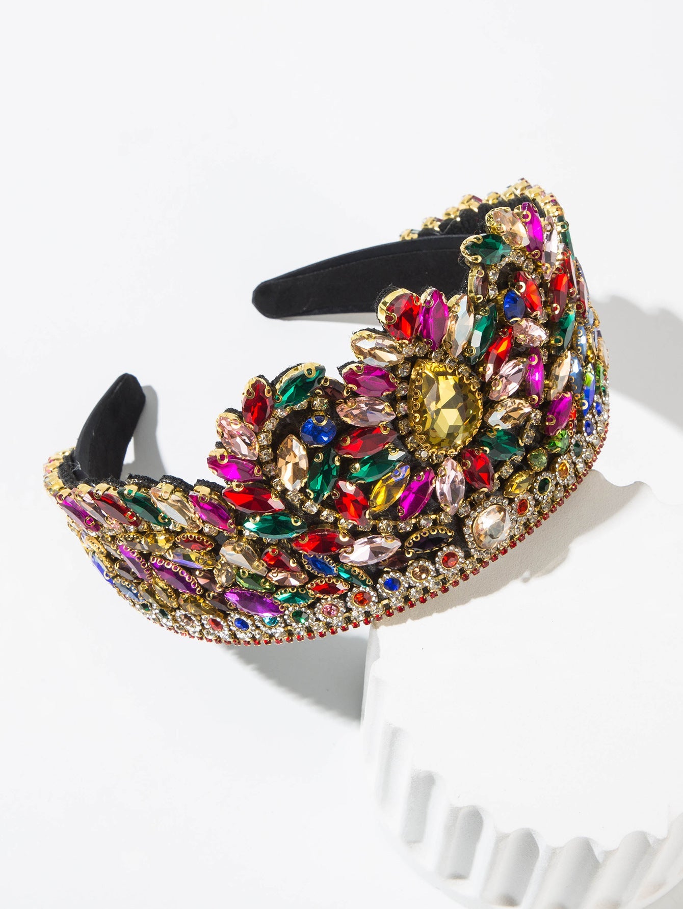 Exaggerated Colorful Glass Crown Headband Fashion Hair Accessory for Women