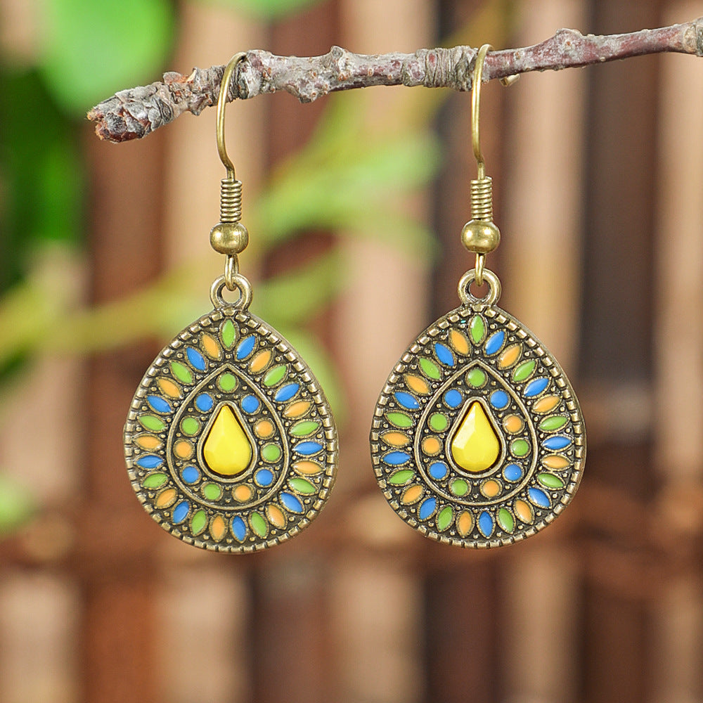 Bohemian Green Forest Earrings Set Artistic Vintage Style Geometric Accessories