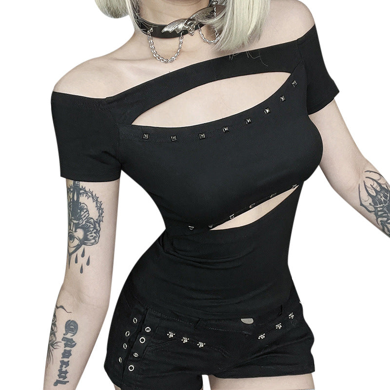 Off-Shoulder Rhinestone Top Sexy Fitted Casual Shirt