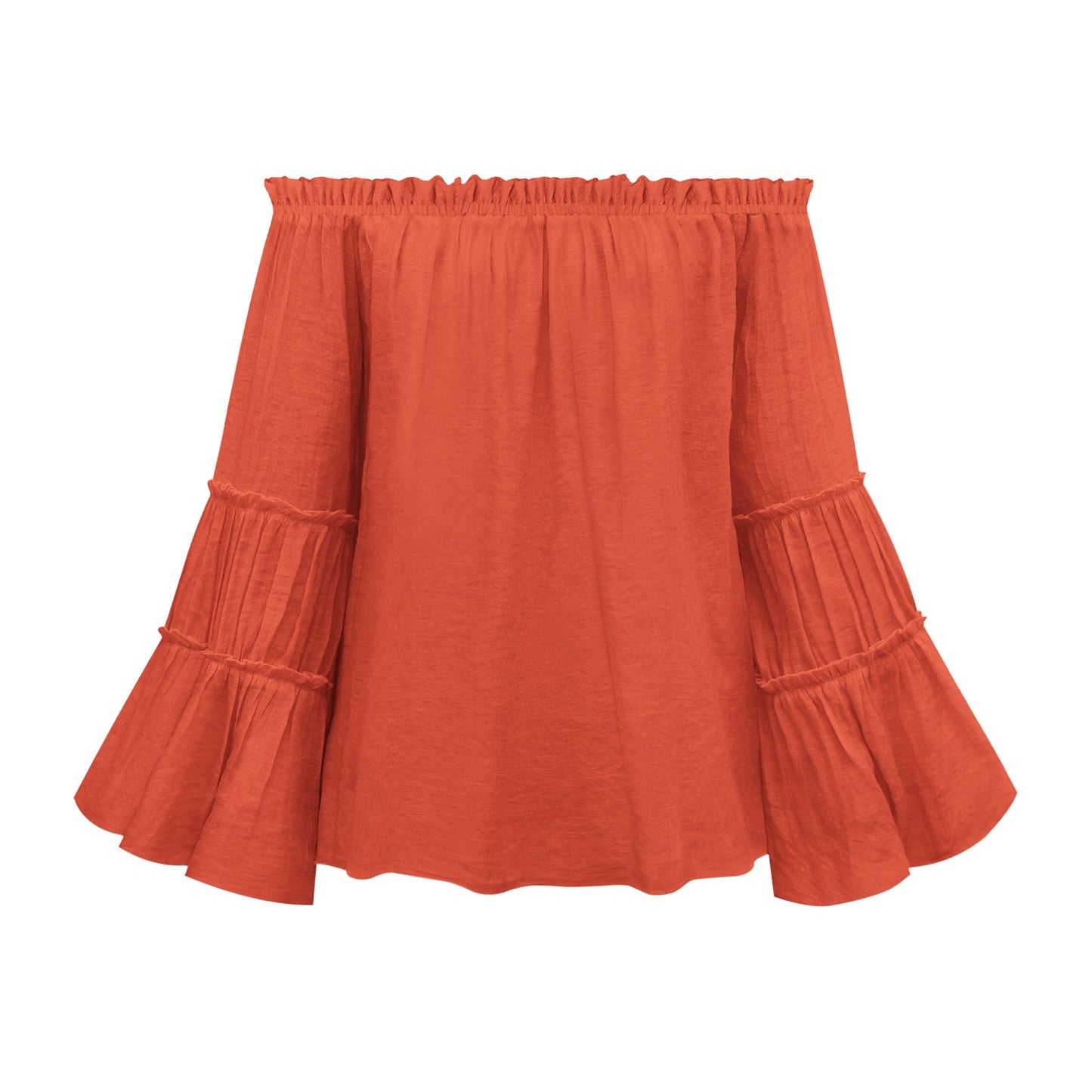 Spring/Summer Solid Color Sexy Fashion Loose Slub Cotton Flare Sleeves French Chic Top T-Shirt