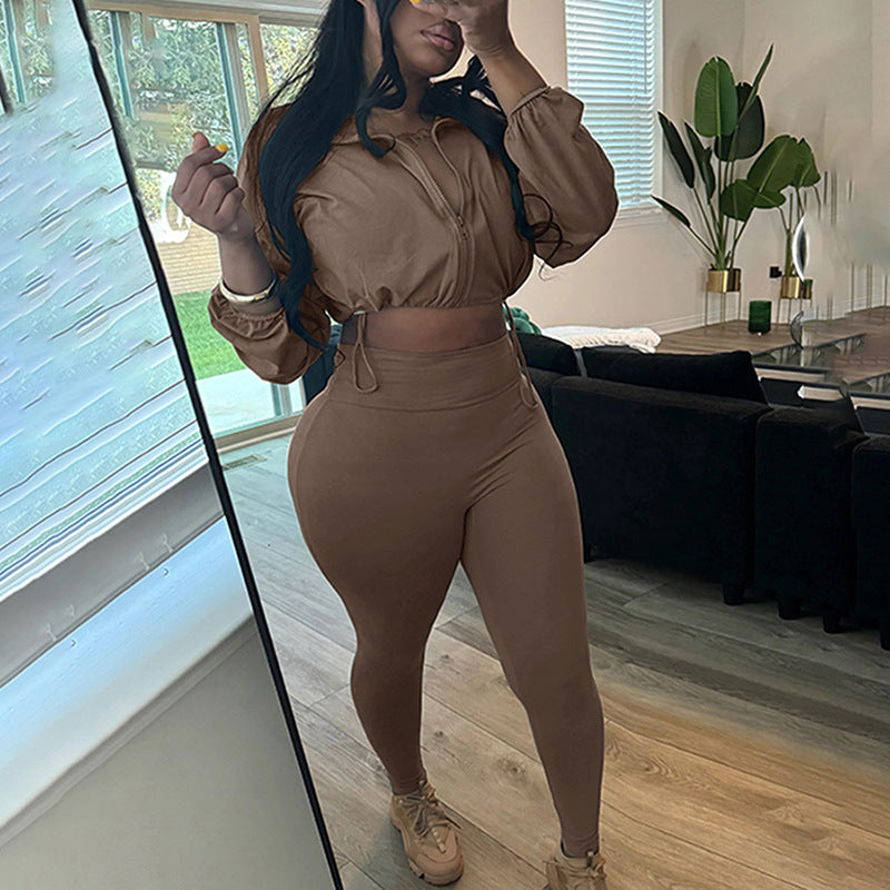 Sensual Drawstring Crop Top And High-Waisted Pants Set