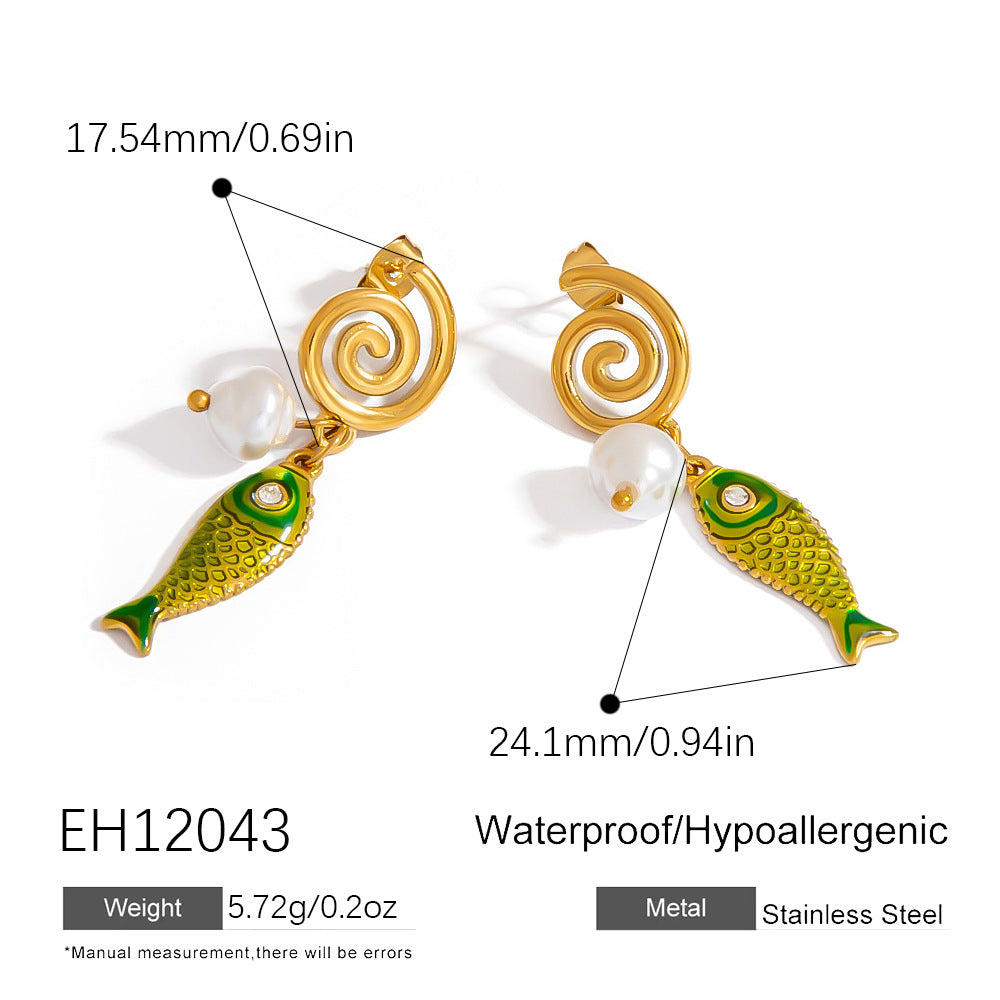 Colorful Fish Pendant DIY Stainless Steel Earrings for Women