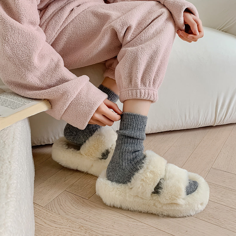 Casual Solid Color Thicken Plush Crew Socks
