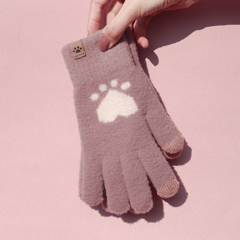 Cute Cat Paw Touchscreen Winter Gloves Warm Knitted Mittens