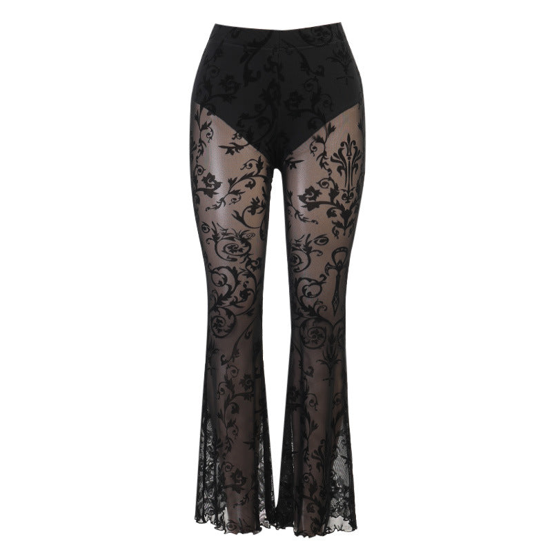Bohemian Style High-Waisted Sheer Bell Bottom Pants