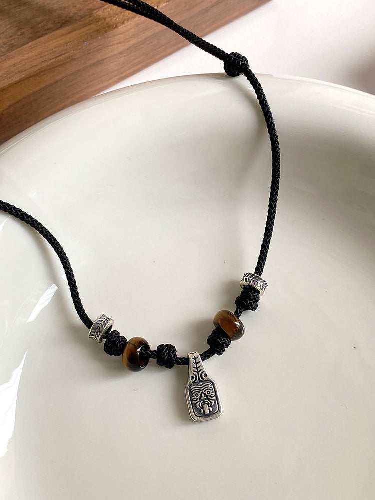Small And High-End Design Sense Sterling Silver Zakiram Tibetan Style Rope Couple Necklace