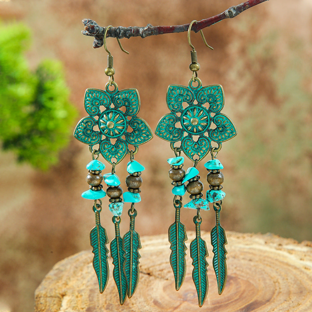 Bohemian Leaf Drop Earrings Vintage Alloy Jewelry