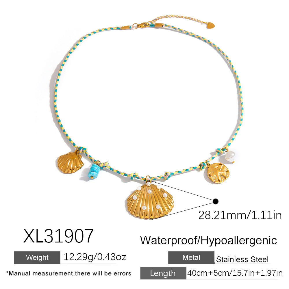 Stainless Steel Starfish Shell Pendant Necklace Luxury Women's Choker