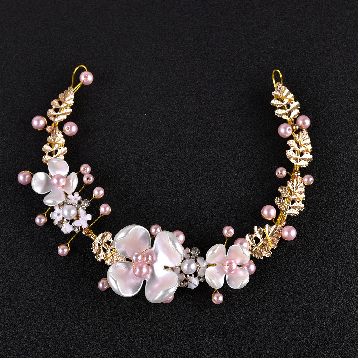 Baroque Pink Pearl Bridal Headpiece Crown Hair Accessories