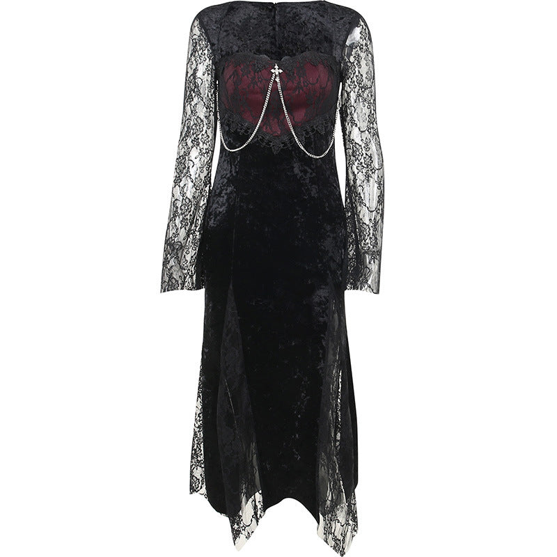 Dark Aesthetic Lace Sleeve Bodycon Dress