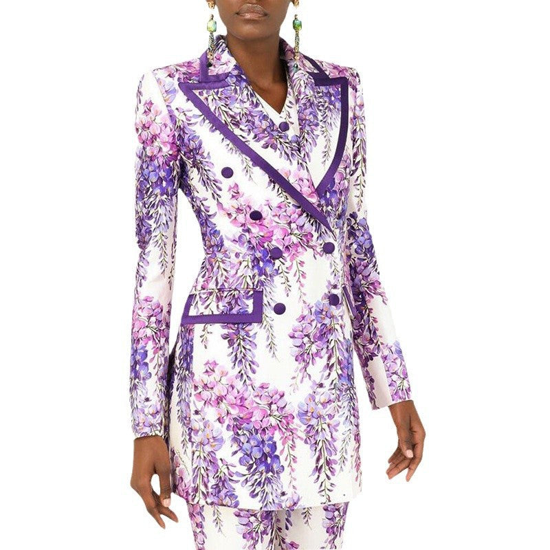 Floral Print Two-Piece Pants Suit