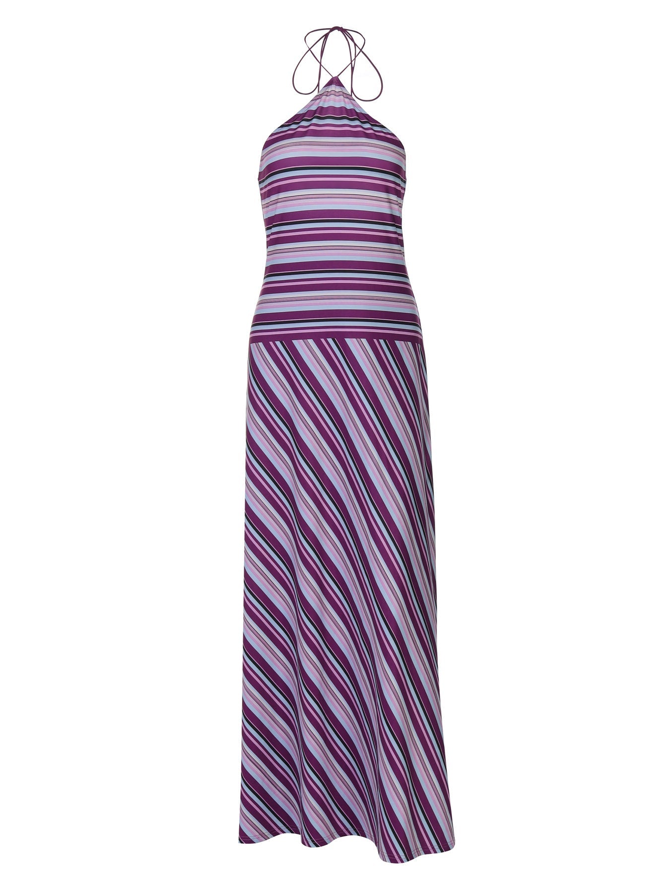 Colorful Striped Backless Maxi Dress