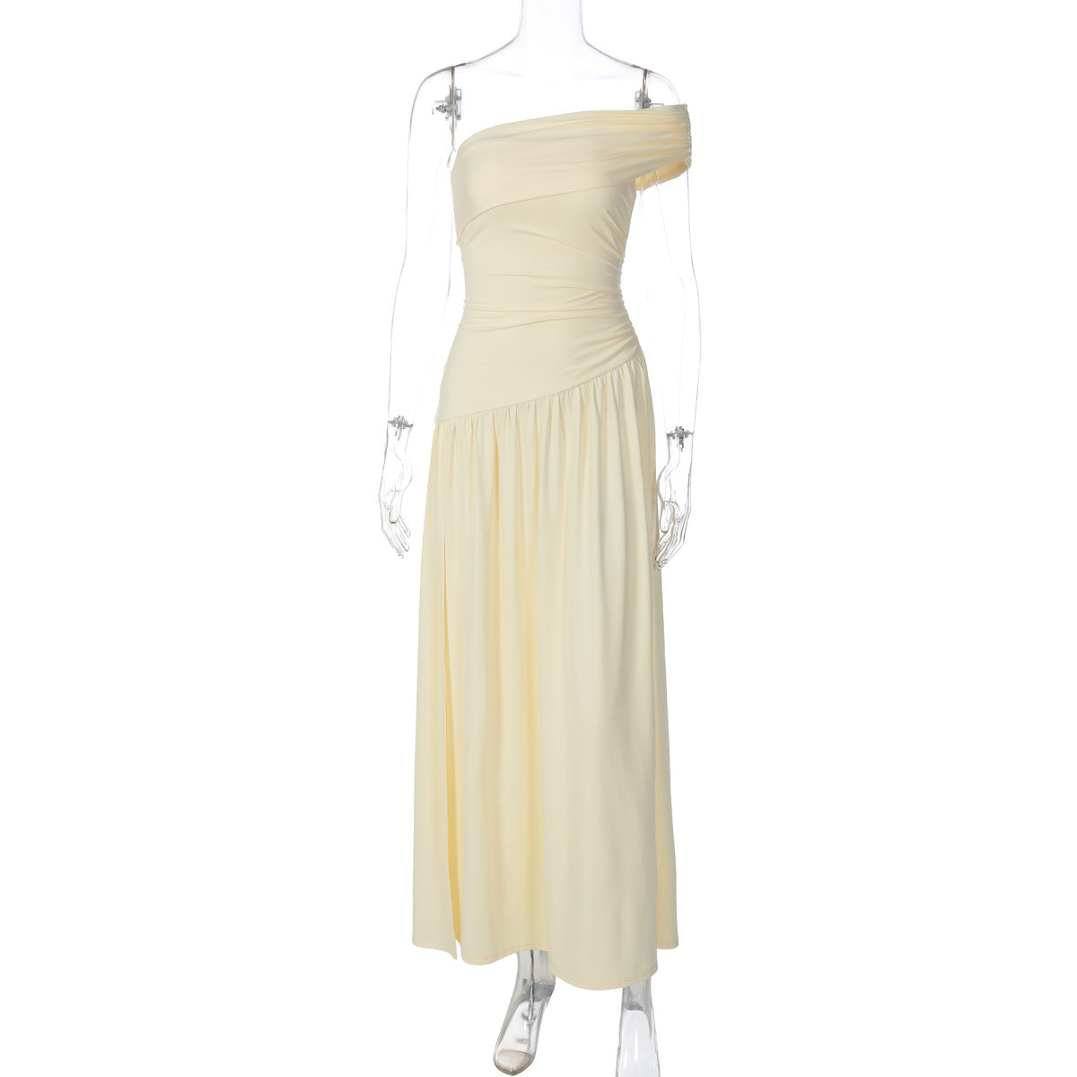 Sleeveless Asymmetrical Midi Dress in Brown and Light Yellow