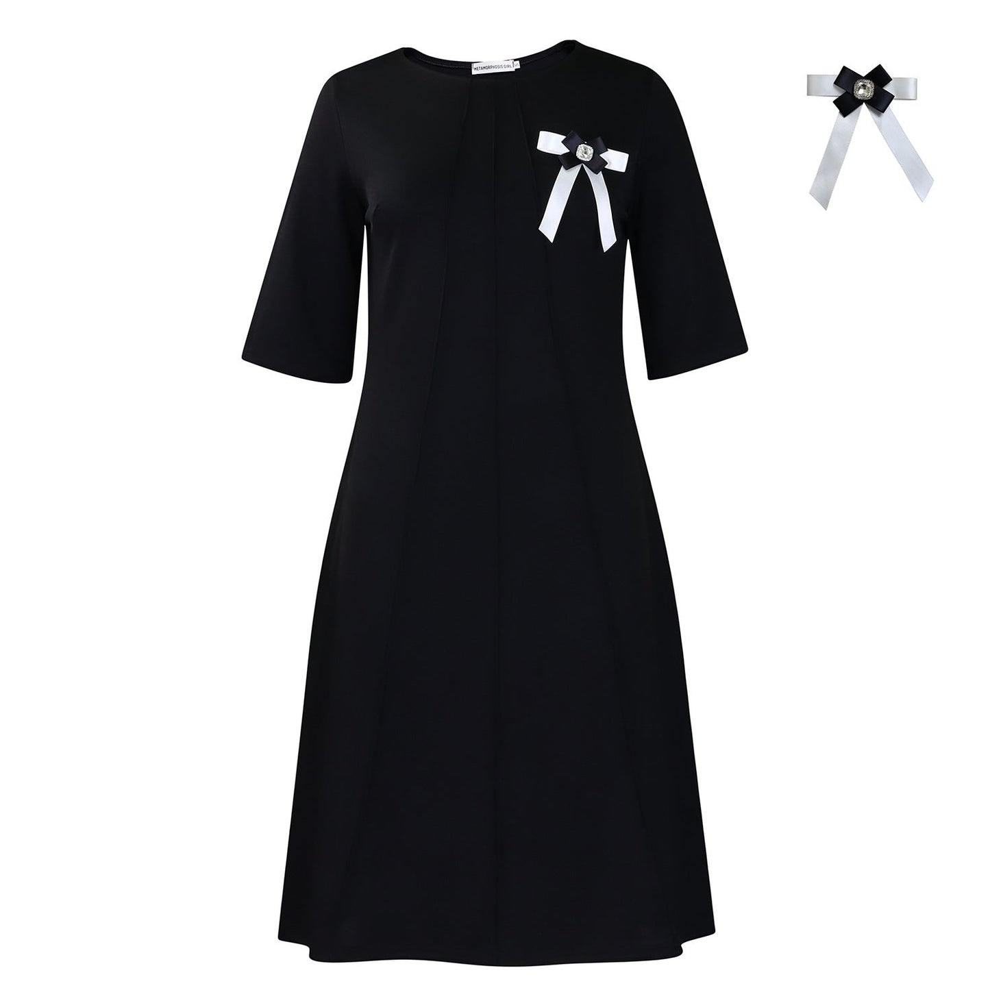 Elegant Solid Color A-Line Dress With Floral Detail