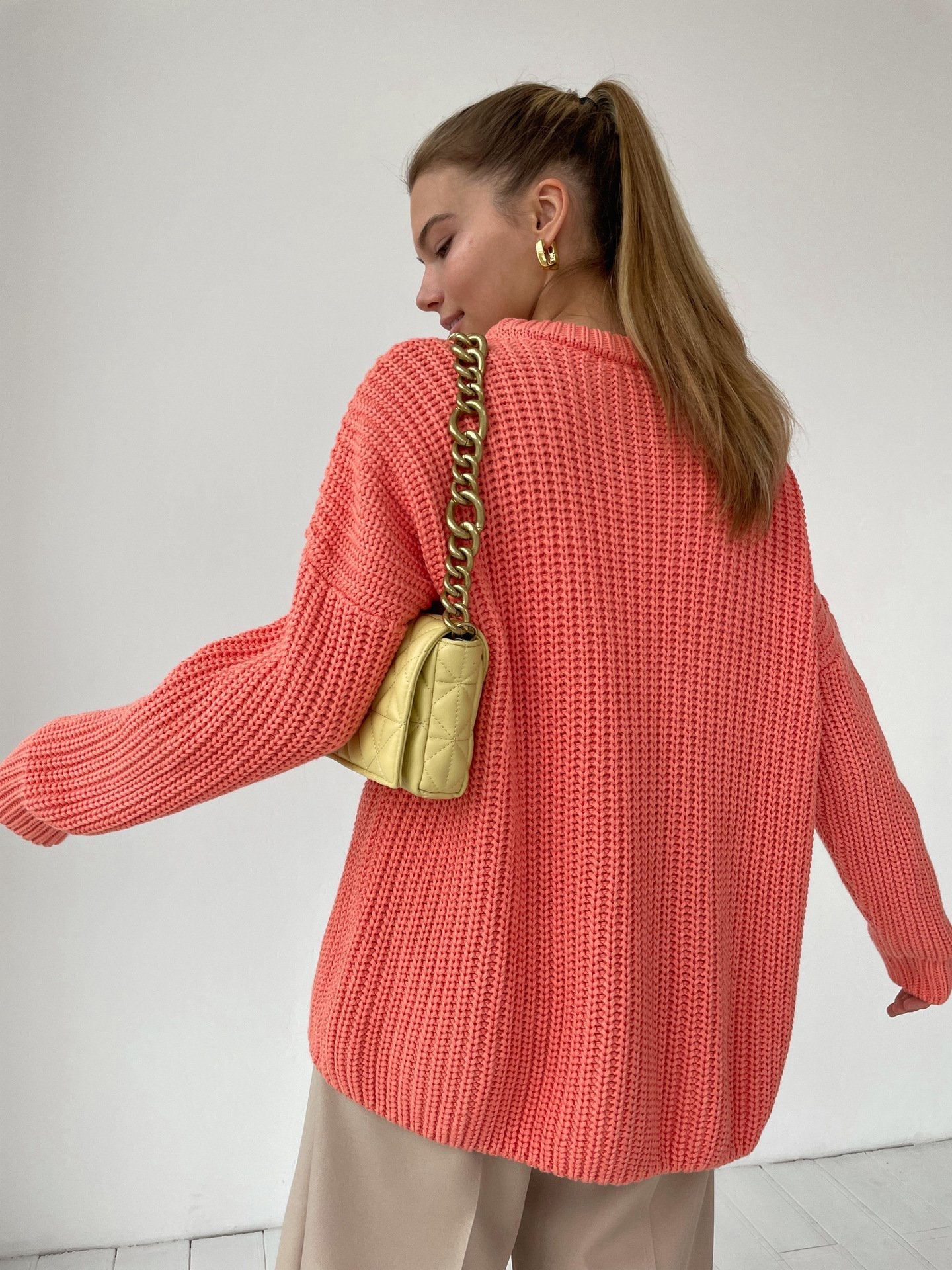 Women'S Sweater Loose Candy Color Round Neck Sweater