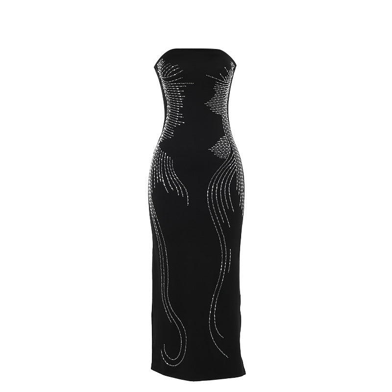 Angel Wings Bodycon Dress with Rhinestones Elegant Black