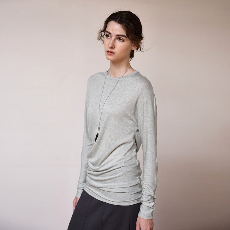 Chic Tencel Wool Knitted Top with Asymmetrical Hem