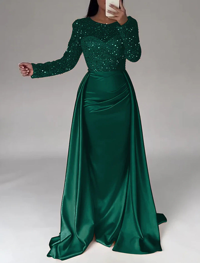 Elegant Satin Mermaid Dress With Beading For Formal Events