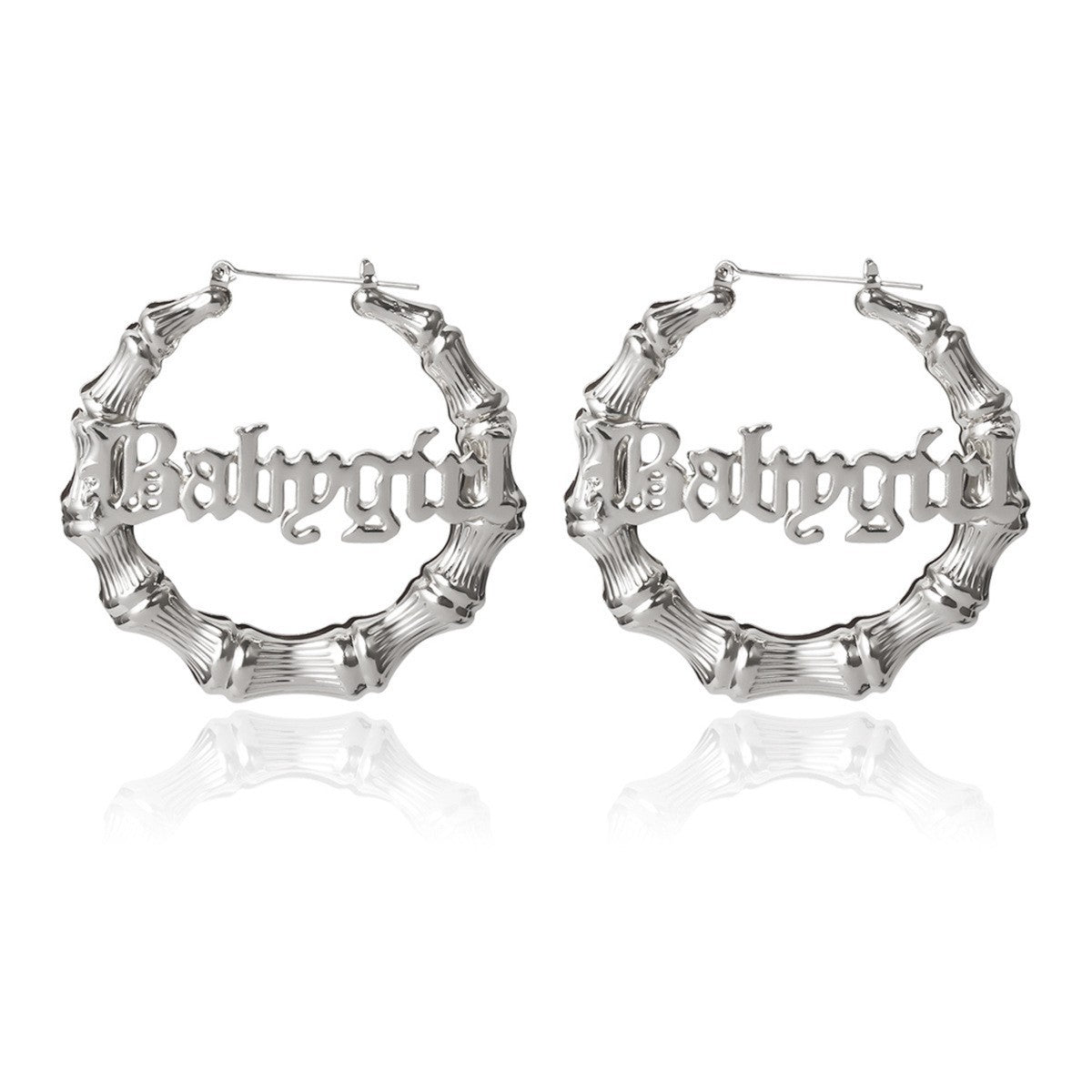 Hip Hop Punk Round Bamboo Earrings Creative Heart-Shaped Baby Letter Studs
