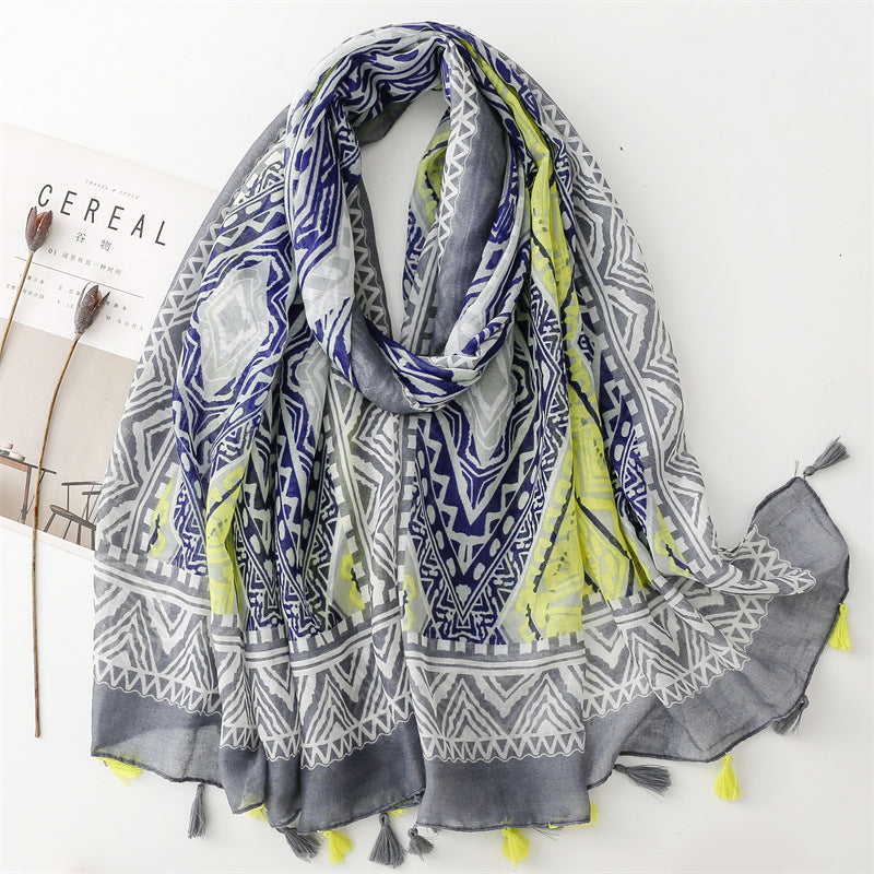 Japanese Literary And Artistic Fresh Cotton And Linen Scarf Retro Patchwork Bohemian Cashew Print Silk Scarf Beautiful Sunscreen Scarf