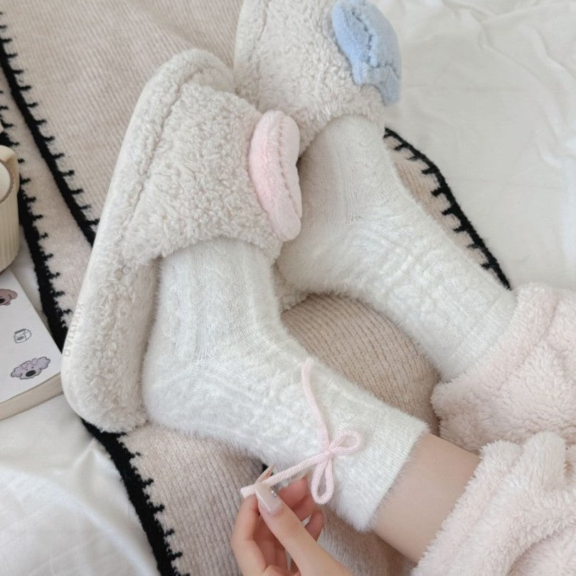 Fuzzy Soft Cable Knit Plush Crew Socks