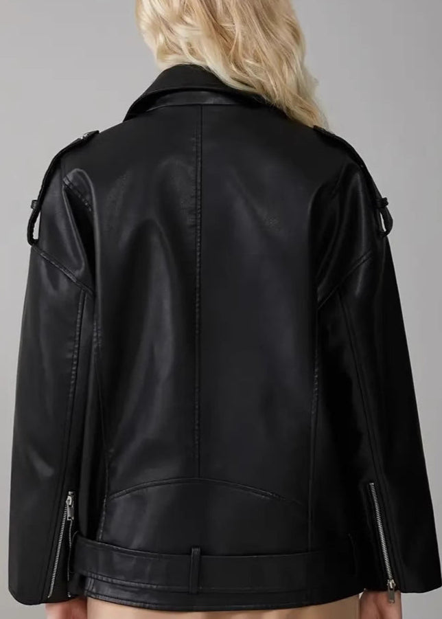 Oversized Faux Leather Biker Jacket Black