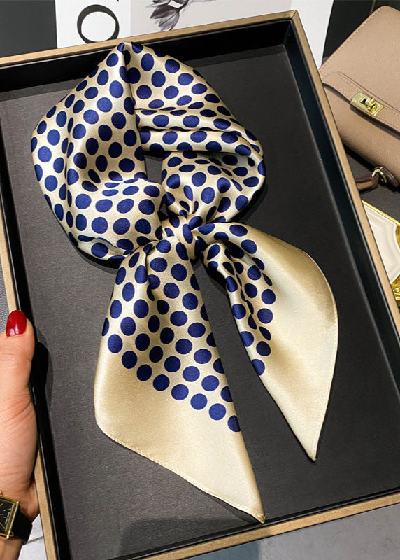 Satin Polyester Scarf Navy Polka Dot Square