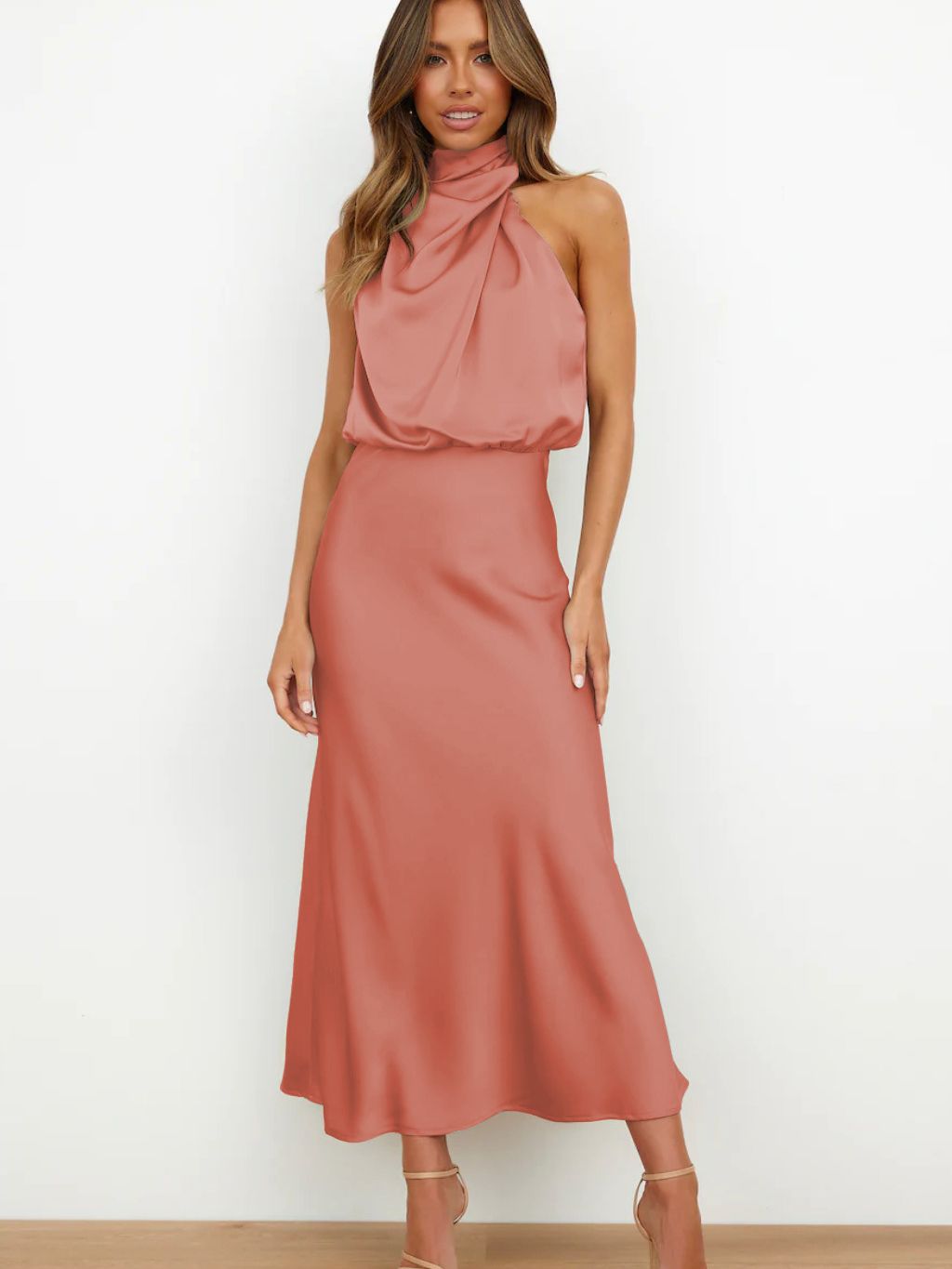 Elegant Satin Halter Dress for Women - High-End Evening Gown