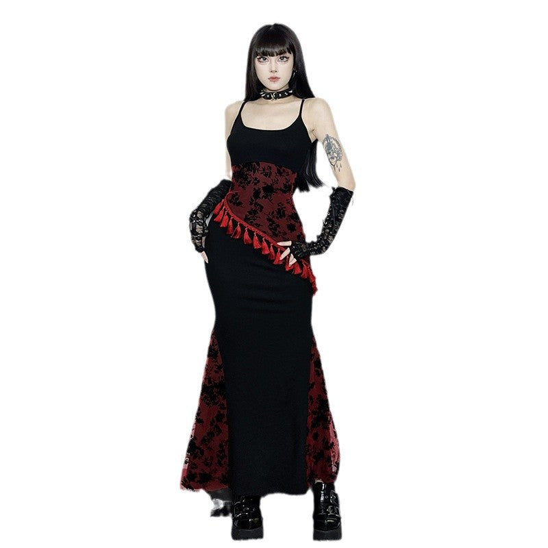 Black Floral Print Lace Trimmed Maxi Dress