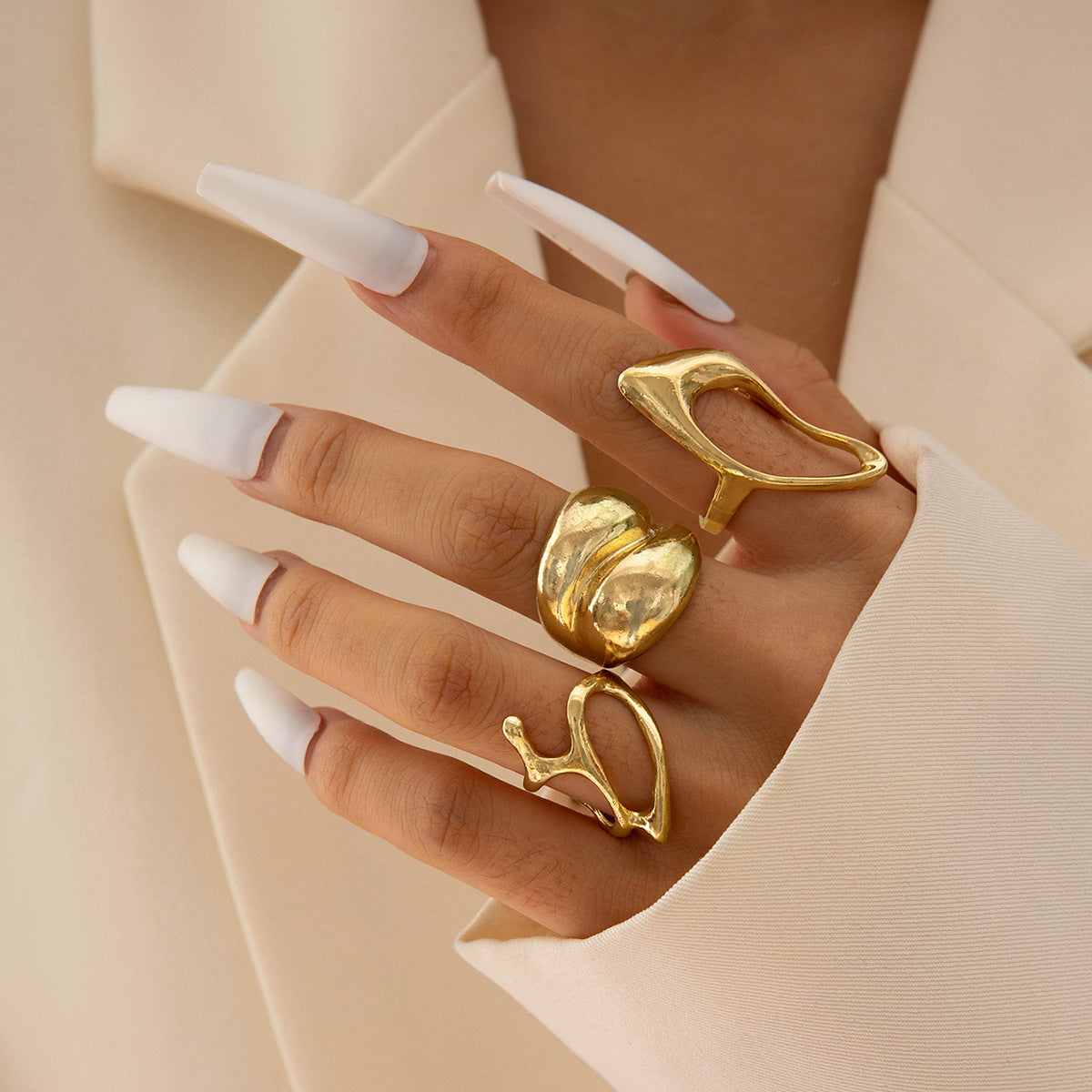 Geometric Metal Lava Line Open Ring Set - 4 Pieces