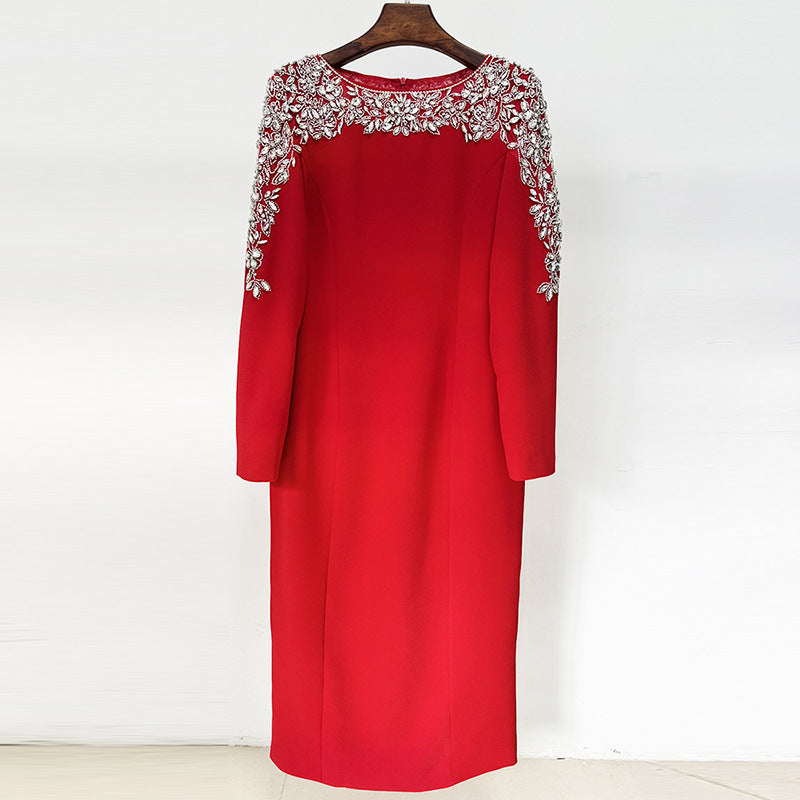 New Fashion V-Neck Midi Dress With Beaded Details