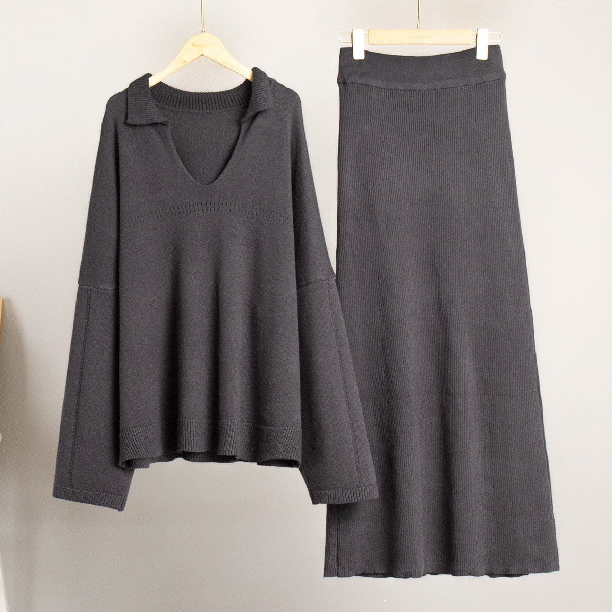 Fashionable V-Neck Knit Sweater And Skirt Set