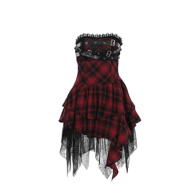 Bodycon Checkered Dress Sexy Strapless A-Line Mini Dress