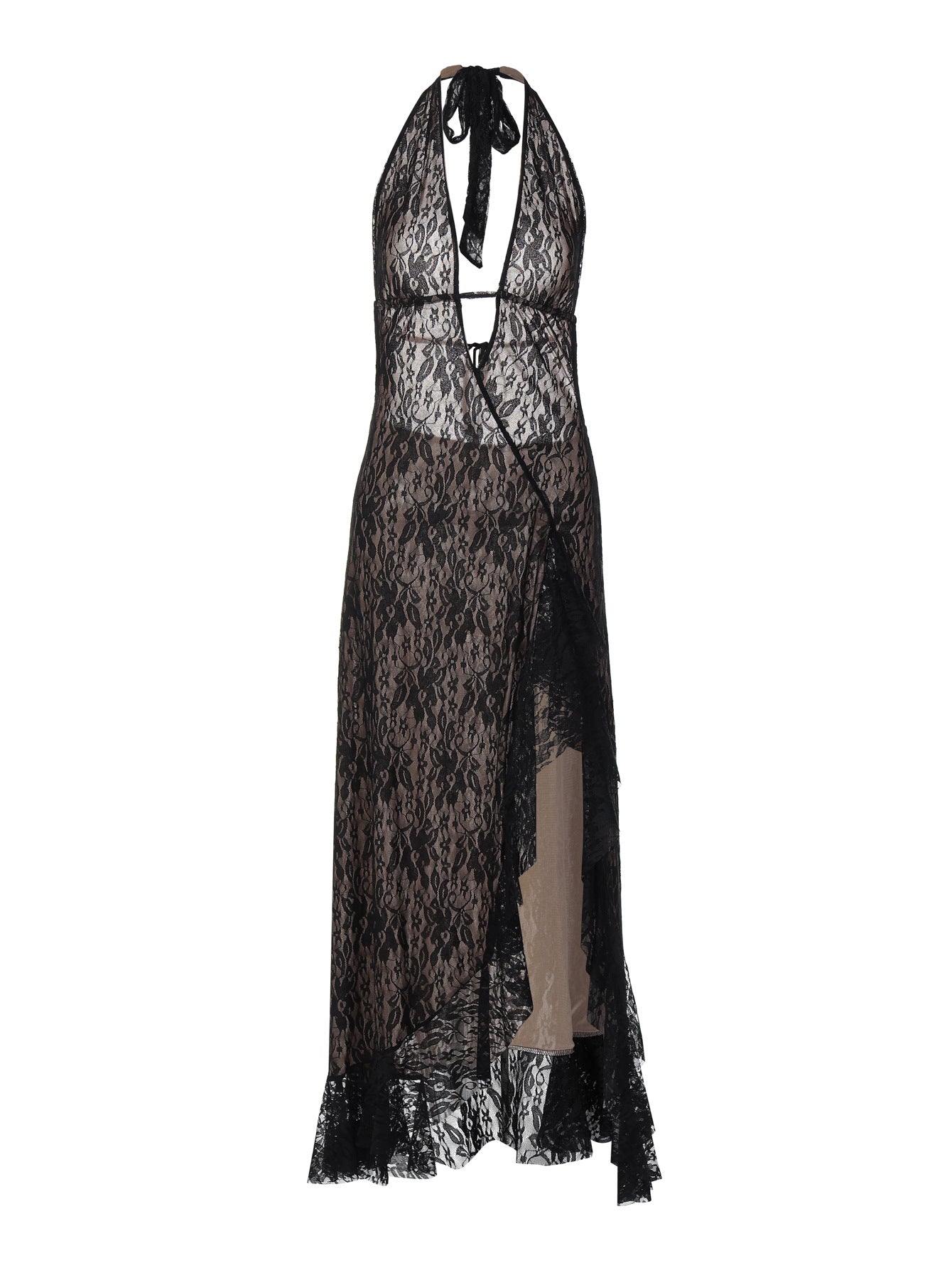 Sexy Lace Deep V Backless Maxi Dress