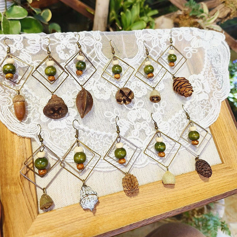 Geometric Plant-Inspired Wooden Earrings