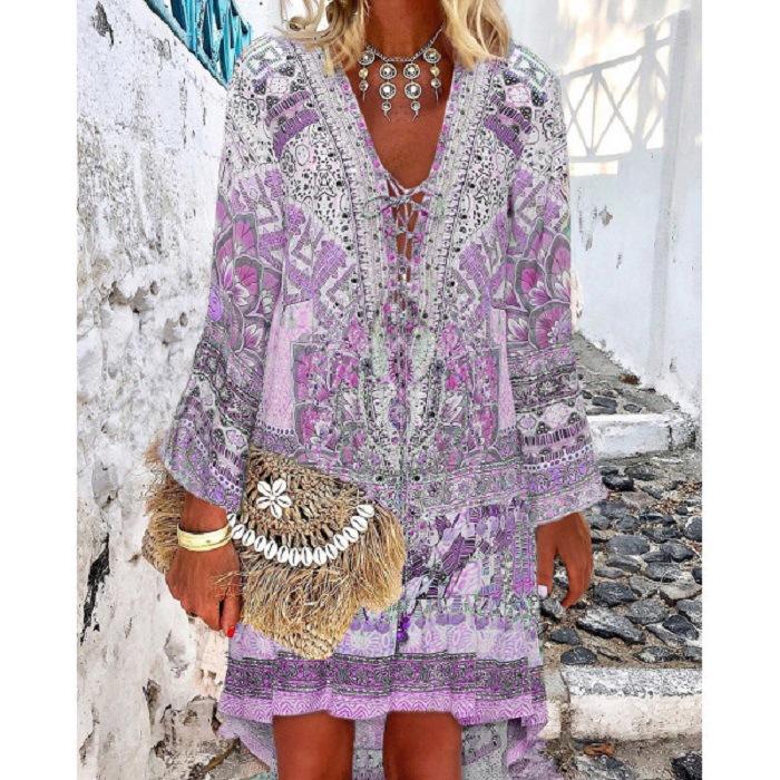 Casual Color Block V-Neckline Above Knee A-Line Dress