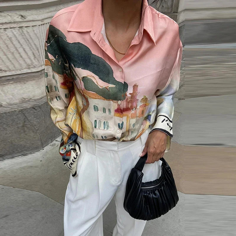 Holiday Printed Shirt Shorts Suits Women Casual Long Sleeve Lapel Button Shirt Loose Lady 2025 Summer Fashion Short Pants Set