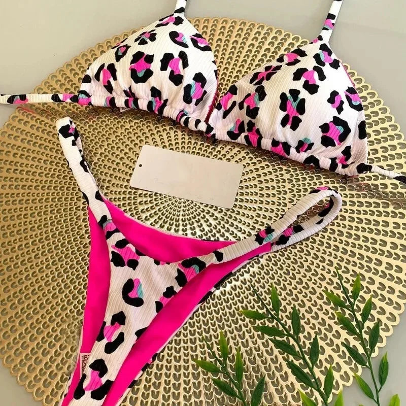 New Women'S Bikini Split Print Swimwear Fashion G-String Beach Holiday