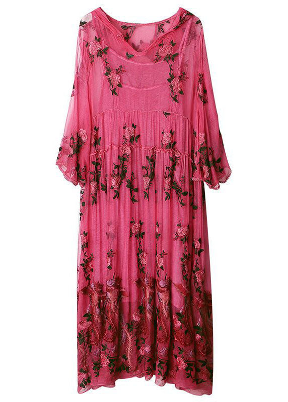 Luxy Rose Embroidered Hooded Silk Two Pieces Set Dresses