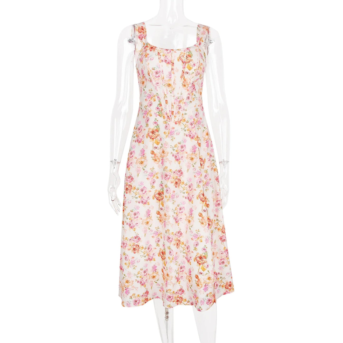 Suninheart Summer Dress Women 2023 Green Lace Up Floral Print Dress Elegant With Boning Casual Party Holiday Dress High Quality